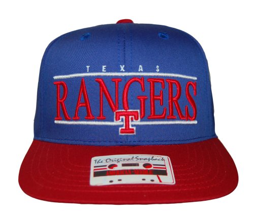 American Needle MLB Texas Rangers Text Snapback Hat Cap - 2 Tone Blue Red