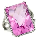 10k White Gold ( 18x13 mm ) Large Stone Engagement Pink Topaz Ring w/ 0.123 Carat Brilliant Cut Diamonds & 23.50 Carats Emerald Cut Stone, 13/16 in. (20mm) wide, size 8.5