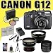 Canon G12 10MP Digital Camera w/ 5x Optical Image Stabilized Zoom + TWO NB7L Battery/Charger + Wide Angle/Telephoto Lenses + 3 Piece Filter Kit DavisMAX Bundle Kit