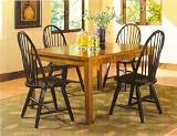 5 Pc Solid Wood Dining Set (Oak Finish Table w/ 4 Black Windsor Chairs)