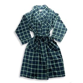 Claiborne - Mens Flannel Plaid Robe, Green, Navy, Black