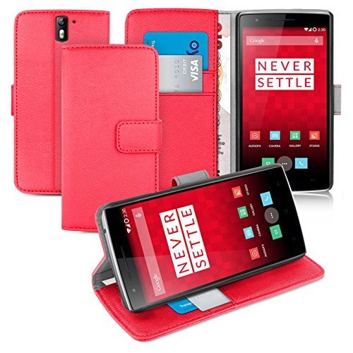 Orzly® - OnePlus ONE - Multi-Function Wallet Stand Case - RED Wallet Style Phone Case with Integrated Stand - Designed by ORZLY® exclusively for the Original Premier Launch Model of SmartPhone called 'ONE' by ONE PLUS (Alias: New 2014 Release Version / First Ever Flagship Model of Smart Phone released by 'ONE PLUS' known as the 'ONE' / etc.)