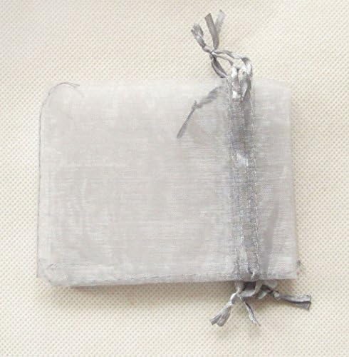 Vlonfine 100 Pcs Organza Drawstring Pouches Gift Bags Silver 3x4 Inches
