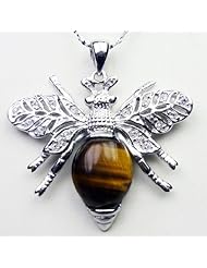 Candygem 925 Sterling Silver 1.30 Inches Large Queen Bee Pendant 7.00 Cts. Genuine Tiger Eye By Venezia Designs. Free Gift Box.