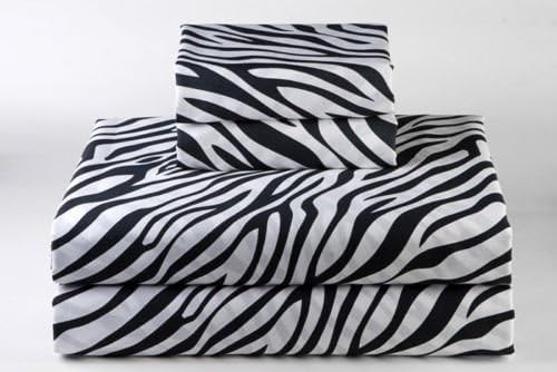 Linen Park 600-Thread Count Egyptian Cotton 4pcs Sheet Set (+20 Inch) Pocket Depth (Animal Print Zebra , Queen)