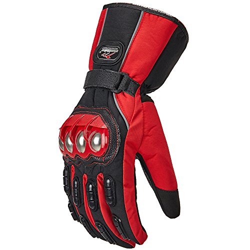 ILM Alloy Steel Motorcycle Riding Gloves Warm Waterproof Windproof for Winter Use (XXL, RED(WINTER))