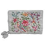 Silky Embroidered Brocade Jewelry Travel Organizer Roll Pouch - Silver Grey