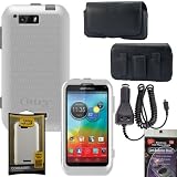 Otterbox Commuter Case WHITE for Motorola Photon Q 4g LTE xt897 Falcon, Leather Horizontal Case that fits your phone with the Otterbox on it, Heavy Duty Car Charger & Anti Radiation Shield