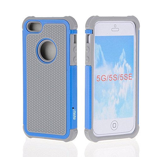 AGRIGLE Shock- Absorption / High Impact Resistant Hybrid Dual Layer Armor Defender Full Body Protective Cover Case For iPhone 5/5S/SE (Grey-Blue)