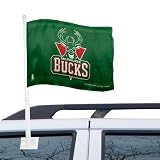 Milwaukee Buck Flag : Milwaukee Bucks 11" X 15" Green Car Flag