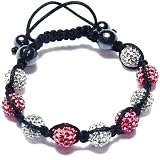 CLEAR/PINK Swarovski Crystal Bead SHAMBALLA BRACELET with 9 Iced out Disco ball beads covered in crystals and 4 highly polished Hematite beads. Beautiful handmade high quality Celebrity Fashion bracelet. Check our range of colours.