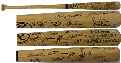2005 Chicago White Sox Team Autographed/Hand Signed Rawlings Blonde Engraved Big Stick Bat w/27 Sign