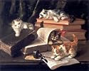 Kitty Cat Kittens Book Ink Pot Animal Picture Art Print