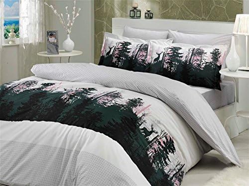 100% Cotton 3pcs Nature Calls Single Twin Size Duvet Quilt Cover Set Deer in the Forest Theme Bedding Linens