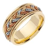 14K Tri Color Gold comfort fit multi strand French Braid Braided Men's Wedding Band