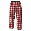Maroon (Dark Red) and White tartan plaid check flannel cotton pants for lounging, sleep, sports. Unisex relaxed fit, exposed elastic waist
