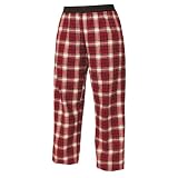 Maroon (Dark Red) and White tartan plaid check flannel cotton pants for lounging, sleep, sports. Unisex relaxed fit, available in 5 Adult sizes, exposed elastic waist