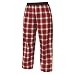 Maroon (Dark Red) and White tartan plaid check flannel cotton pants for lounging, sleep, sports. Unisex relaxed fit, available in 3 Youth sizes, exposed elastic waist