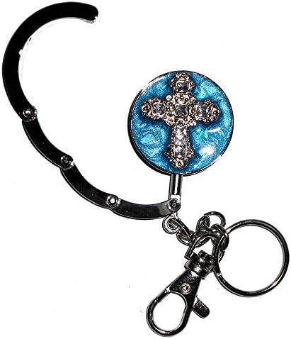 MZZ Classic Cross Pattern Handbag Hook Purse Hanger with Key Chain Cute Gift (blue)