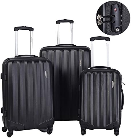 GLOBALWAY 3 Pcs Luggage Travel Set Bag ABS Trolley Suitcase w/TSA Lock Black