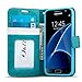 J&D Case Compatible for Galaxy S7 Edge Case, [Wallet Stand] [Slim Fit] Heavy Duty Protective Shock Resistant Flip Cover Wallet Case for Samsung Galaxy S7 Edge Wallet Case - Aqua