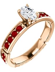 18K Rose Gold Oval Cut Diamond and Ruby Ring -- LIFETIME WARRANTY