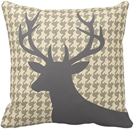 Home Decor Modern Deer Head Houndstooth | eggshell grey Throw Pillow Cover Cotton 18 X 18 For Sofa Or Bedroom Etc.