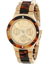 Kenneth Jay Lane Womens KJLANE-2103  Chronograph Gold Dial Gold Ion-Plated Stainless Steel and Brown Tortoise Resin Watch