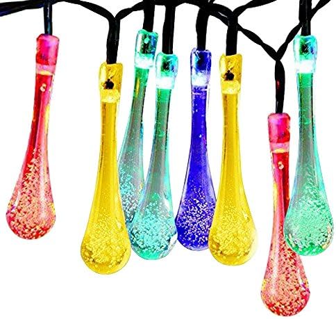 Virocana Solar String Lights -30LED 20Ft Multi-color Water Drop String Lights Waterproof and Light Sensor