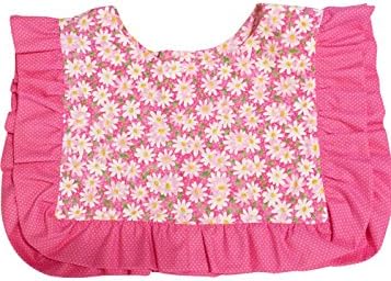 PINK AND WHITE DAISIES ADULT DRIBBLE BIB WITH RUFFLE - WOMEN