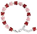 Pink & Red Swarovski Crystal Butterfly 7" 7.5" 8" 8.5" 9" Adjustable Bracelet With Lobster Clasp