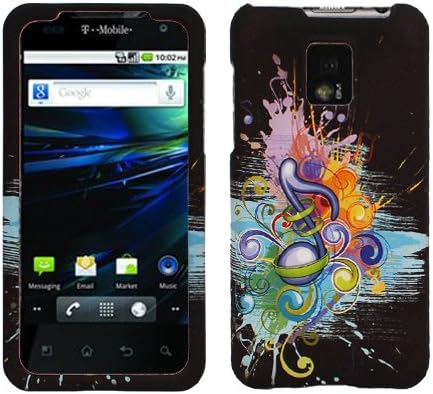 MINITURTLE, Slim Fit Rubber Feel 2 Piece Graphic Image Snap On Hard Phone Case Cover and Screen Protector for Android Smartphone TMobile G2x / LG Optimus 2x P 990 P 999 (Music Symbol)