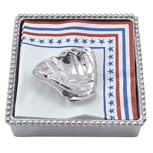 Mariposa Beaded Cocktail Napkin Box with Baseball Glove Weight Mariposa Beaded Cocktail Napkin Box with Baseball Glove Weight