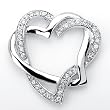 Lovely Solid Sterling Silver Cubic Zirconia Rhodium Plated with Two Intersecting Heart Shape Fancy Pendant. This Pendant comes with a 16" Solid Sterling Silver Cable Chain.