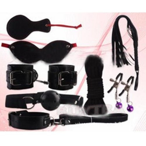 OrangeTag Sex Game Black 8 Pcs-neck collar whip ball handcuffs rope mask clips