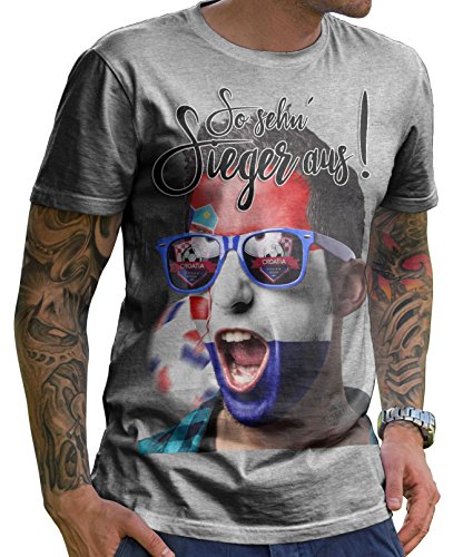 Stylotex Herren T-Shirt Basic So sehn Sieger aus Shout for Croatia Hrvatska Kroatien, Farbe:heather;Größe:XXL