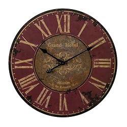 Oversized Wooden Clock - Antique Red