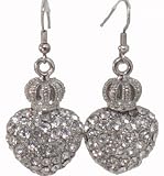 Couture Style BIG BLING Ice Crystal Crowned Heart Ball Earrings
