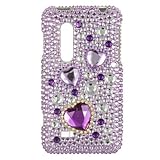 Rhinestones Protector Case for LG Thrill 4G P925, 3 Purple Hearts Full Diam ....