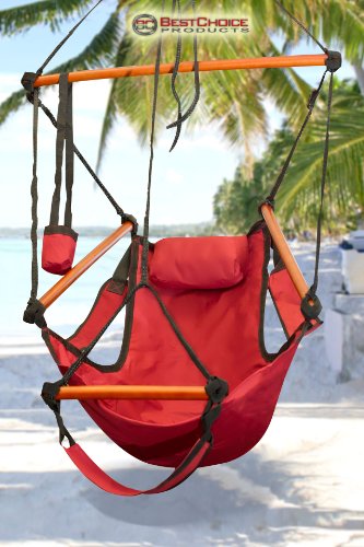 New Deluxe Red Sky Air Chair Swing Hanging Hammock Chair W/ Pillow & Drink Holder