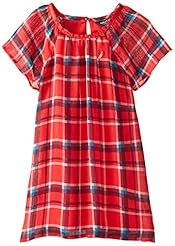 Girls Chiffon/Polyester Raglan Sleeves Plaid Print  Dress