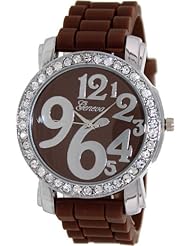 Geneva Platinum Womens 1309.BROWN.SILVER Brown Silicone Quartz Watch with Brown Dial
