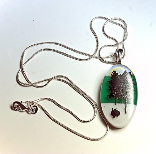 Pendant of Rabbit in Winter Green and White Fused Glass