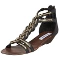 Steve Madden Women's Chainge Wedge Sandal,Black Leather,5.5 M US