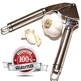 Garlic Press - Stainless Steel - Epicurean Garlic Press, Manual Garlic And Ginger Mincer Tool; Best Garlic Press Crusher For Kitchen Is Durable With Easy Clean Up - FREE Best Garlic Recipes E-Book Included