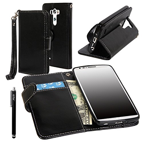 LG G3 Vigor case, LG G3 Mini case, E LV LG G3 Mini case cover - Deluxe Classic PU Leather Flip Wallet Case Cover for LG G3 Mini D725 with 1 Black Stylus - Black
