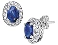 Blue Sapphire Earrings with Diamonds 1.82 Carat (ctw) in 14K White Gold