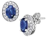 Blue Sapphire and Diamond Earrings in White Gold
