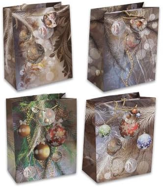 4pc Assorted Large Size Christmas Ornament Glitter Gift Bag