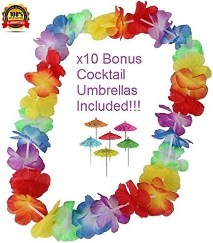 Leis- 25 Quality Leis- THE BEST QUALITY on Amazon!! With FREE Cocktail Umbrellas -Luau Party -Hawaiian Flowers 36" long! -Add to Cart-